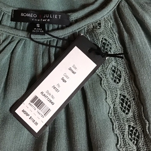 🔴 Romeo & Juliette Couture Sage Green Cold Shoulder Top NWT - Picture 5 of 9